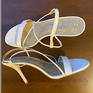 High heeled stappy sandals, size 8, all leather, white colour